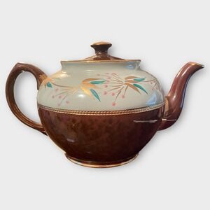 Sadler Staffordshire‎ Vintage Tea Pot Brown Floral Gold Accent Decorative Teapot